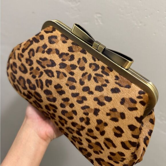 Genuine Hair On Cowhide Handmade Bowknot Shaped Kisslock Clutch Bag, Multi Use - Picture 9 of 12